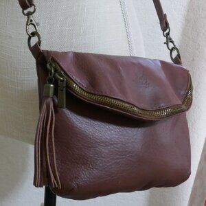 Vera Pelle Brown Genuine Leather Made in Italy Small Crossbody Shoulder Purse